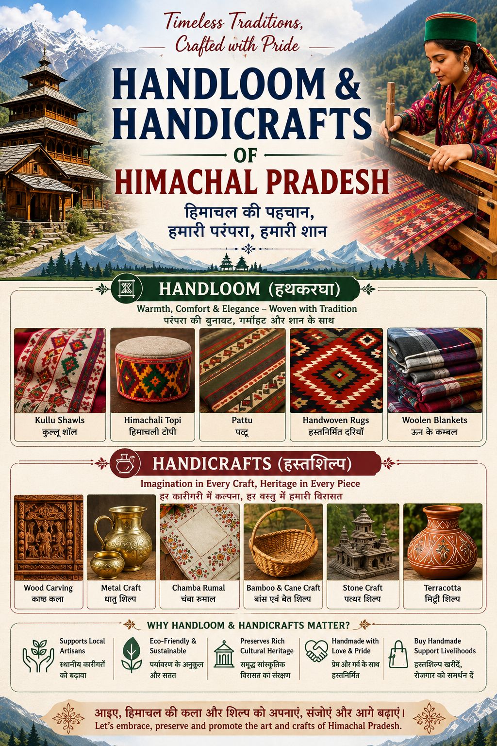 Handloom & Handicrafts of Himachal Pradesh: HIMBUNKAR, BHUTTICO, HIMCRAFTS & Major Organizations | HPPSC/HAS Notes (Bilingual) – featured image for exam preparation blog