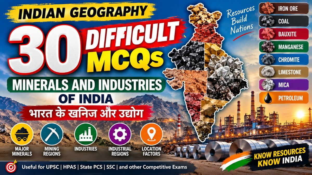 MCQs on Minerals and Industries of India | UPSC & HAS Level | Bilingual (English + हिन्दी) – GK article for competitive exam preparation