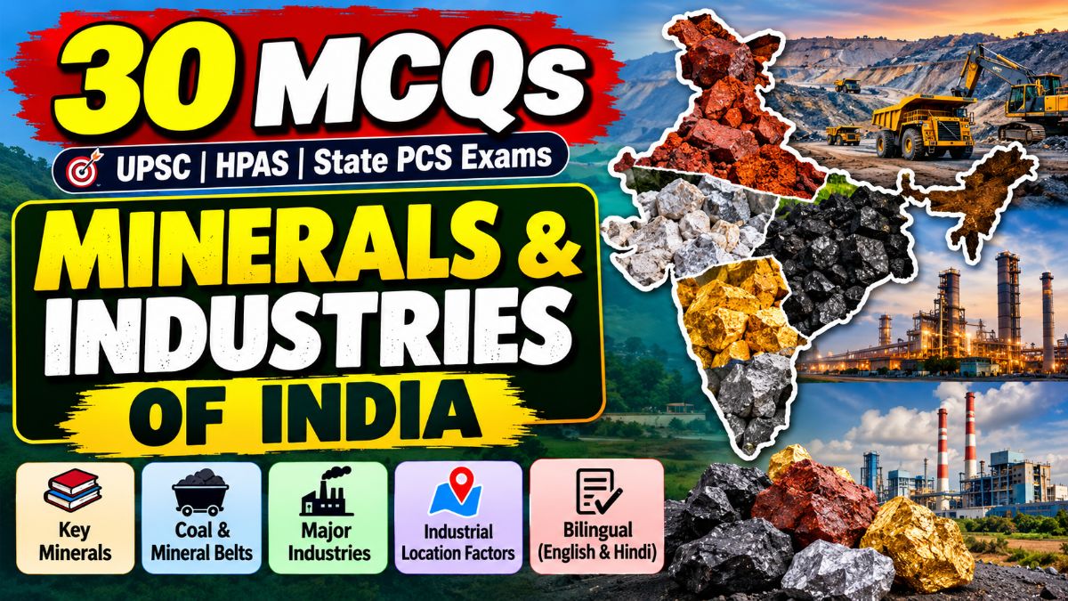 30 Difficult MCQs on Minerals and Industries of India | UPSC & HAS Level | Bilingual (English + हिन्दी) | – GK article for competitive exams